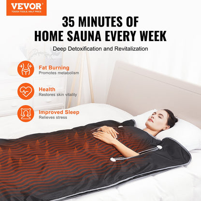 Sauna Blanket For Detoxification, Portable Far Infrared Sauna For Home,  Sauna Bag Warm Holes & Carbon Fiber Heating, 1-6 Level Adjustable Temp 95-176F, 5-60 Minutes Timer, 75 X 35 In