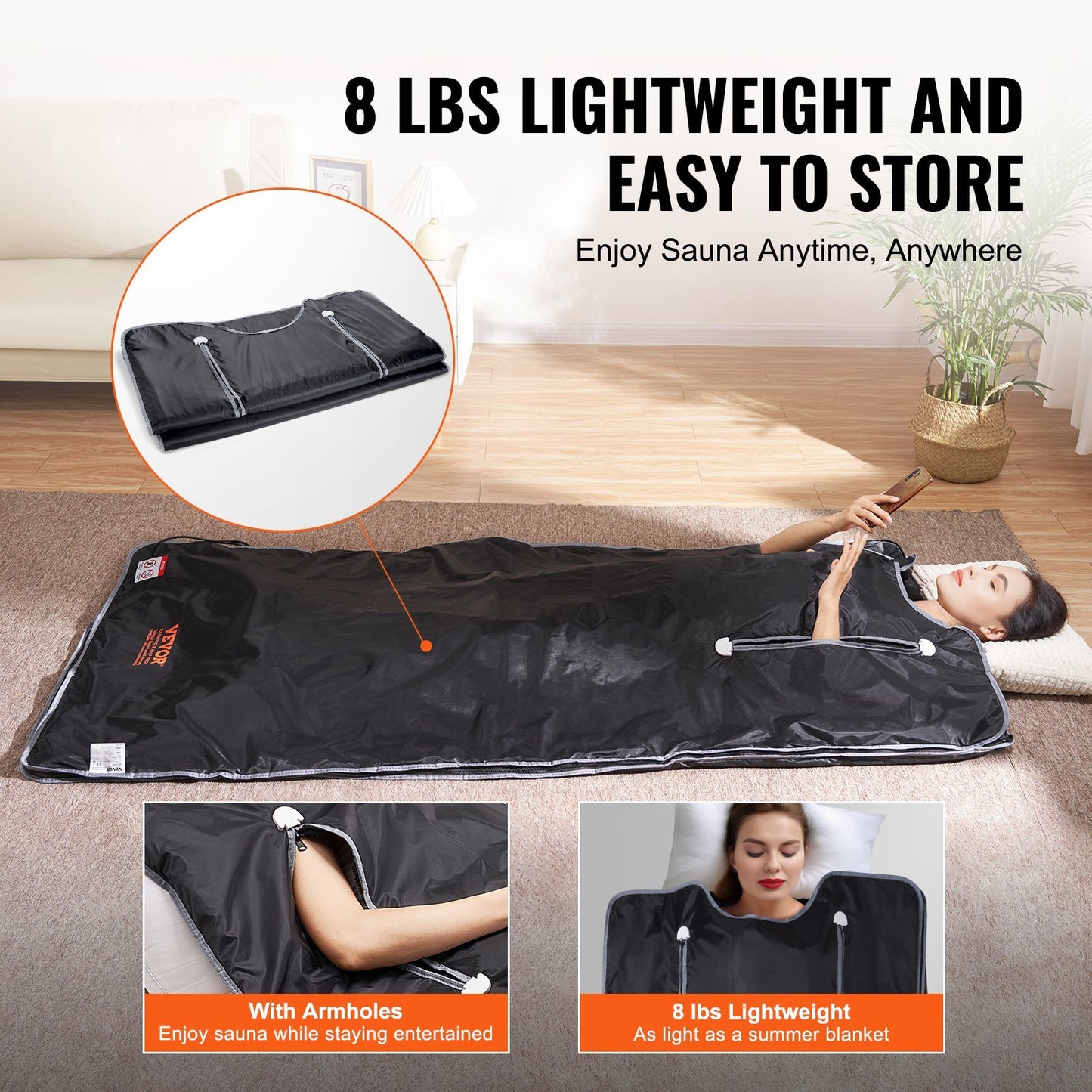 Sauna Blanket For Detoxification, Portable Far Infrared Sauna For Home,  Sauna Bag Warm Holes & Carbon Fiber Heating, 1-6 Level Adjustable Temp 95-176F, 5-60 Minutes Timer, 75 X 35 In